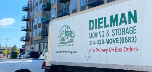 Dielman Moving truck at a Clayton high-rise condo building